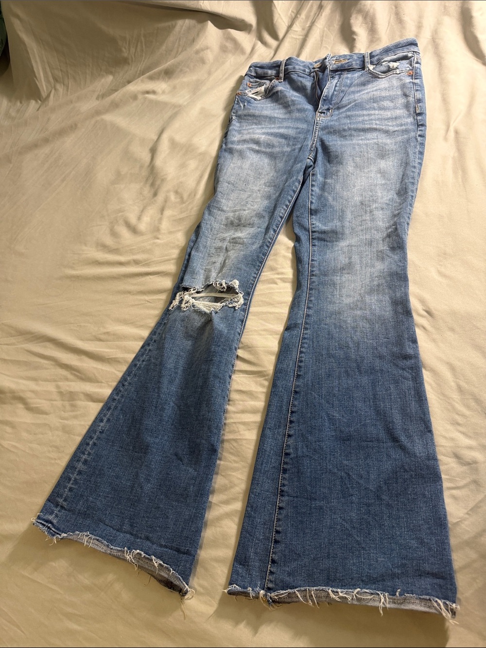 American Eagle Outfitters Super Stretch Blue Distressed Flare Jeans